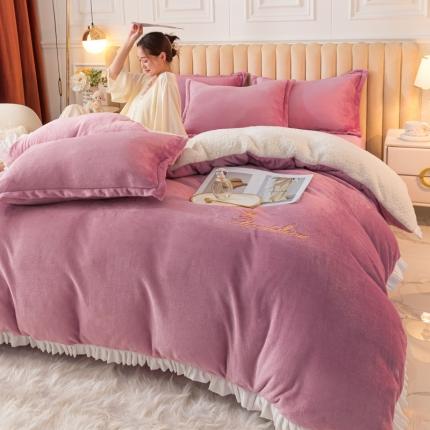 91家纺网 家纺一手货源 找家纺 （总）简爱家纺 2025年韩版花边法莱绒羊羔绒四件套-回忆