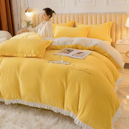 91家纺网 家纺一手货源 找家纺 （总）简爱家纺 2025年韩版花边法莱绒羊羔绒四件套-回忆