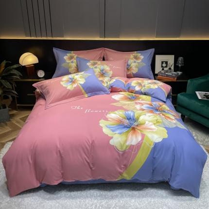 91家纺网 家纺一手货源 找家纺 金爱家2023新款大版磨毛四件套花卉系列贝瑶-粉