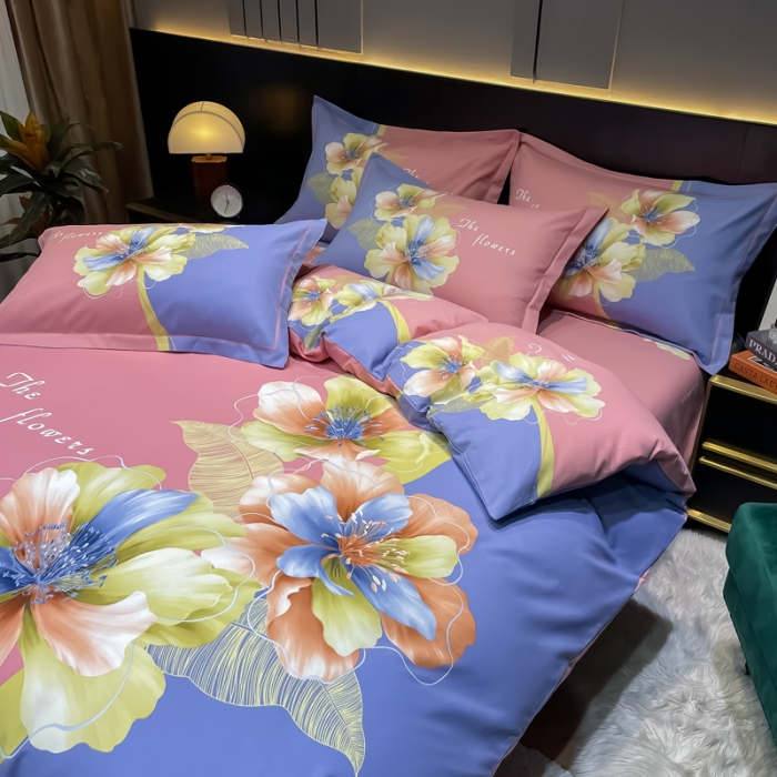 91家纺网 家纺一手货源 找家纺 金爱家2023新款大版磨毛四件套花卉系列贝瑶-粉