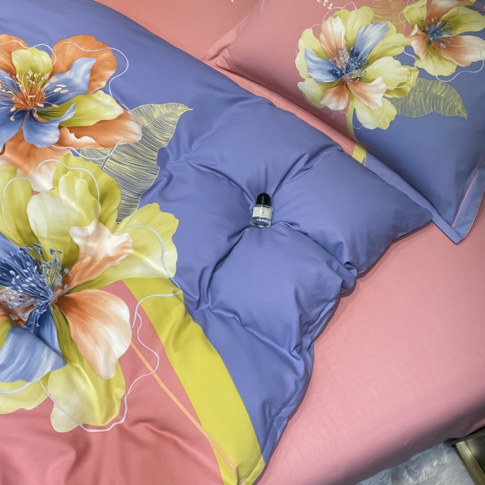 91家纺网 家纺一手货源 找家纺 金爱家2023新款大版磨毛四件套花卉系列贝瑶-粉