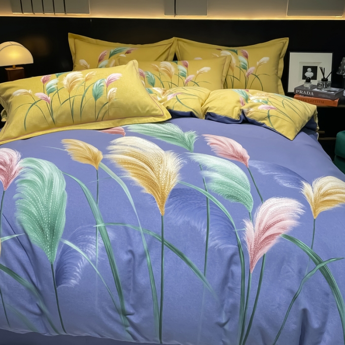 91家纺网 家纺一手货源 找家纺 金爱家2023新款大版磨毛四件套花卉系列芳菲年华