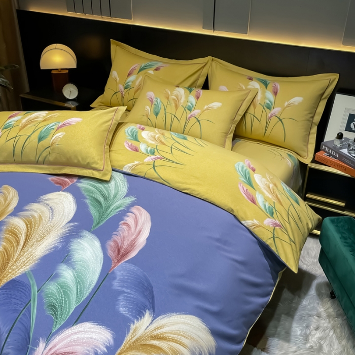 91家纺网 家纺一手货源 找家纺 金爱家2023新款大版磨毛四件套花卉系列芳菲年华