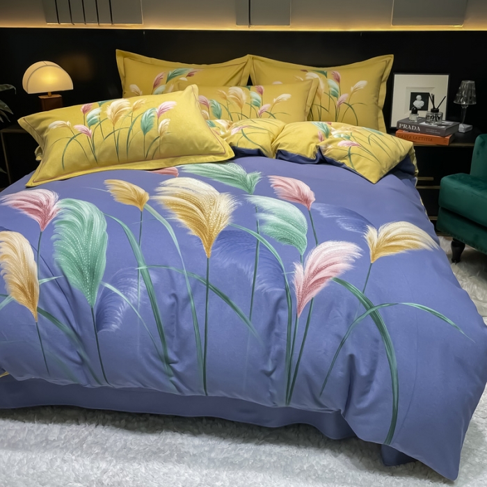 91家纺网 家纺一手货源 找家纺 金爱家2023新款大版磨毛四件套花卉系列芳菲年华