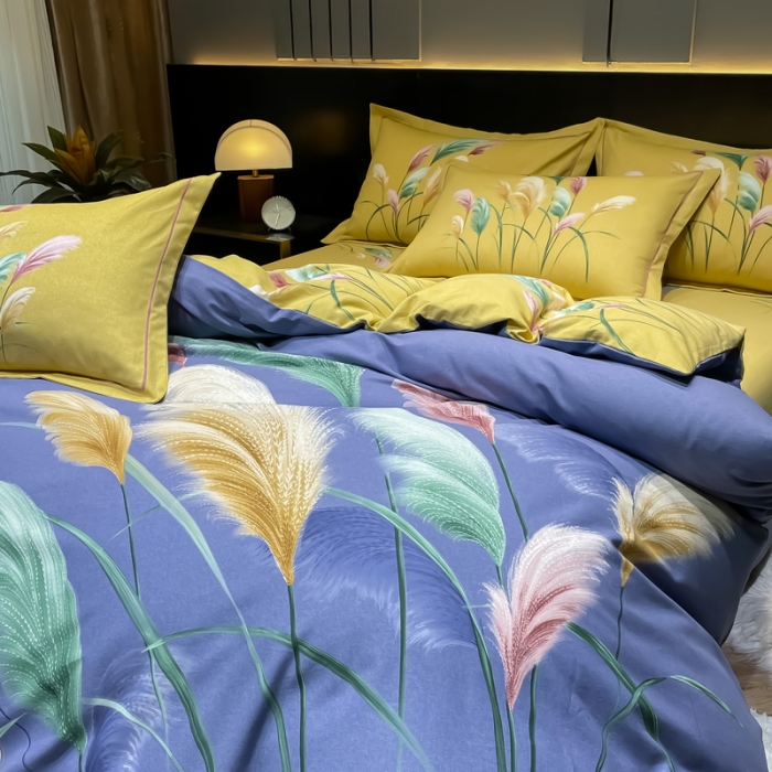 91家纺网 家纺一手货源 找家纺 金爱家2023新款大版磨毛四件套花卉系列芳菲年华