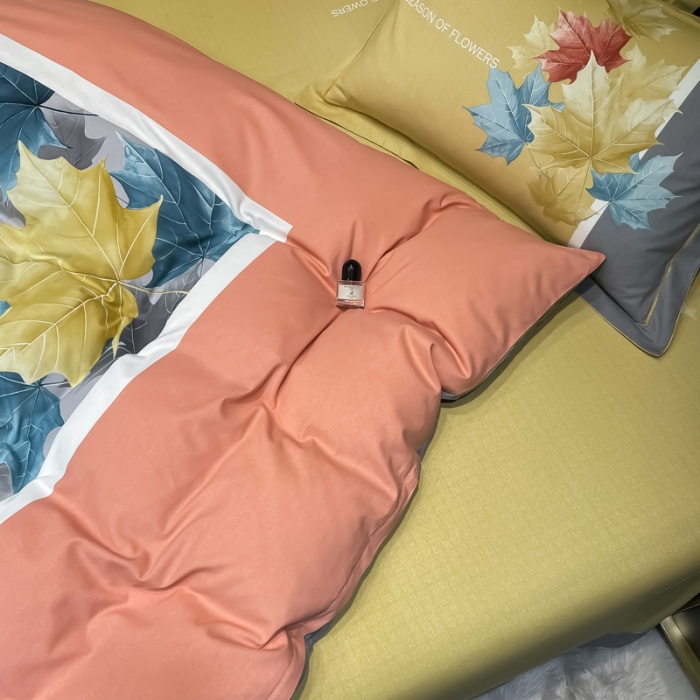 91家纺网 家纺一手货源 找家纺 金爱家2023新款大版磨毛四件套花卉系列枫叶曼林