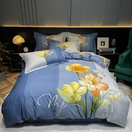 91家纺网 家纺一手货源 找家纺 金爱家2023新款大版磨毛四件套花卉系列秋暮庭兰