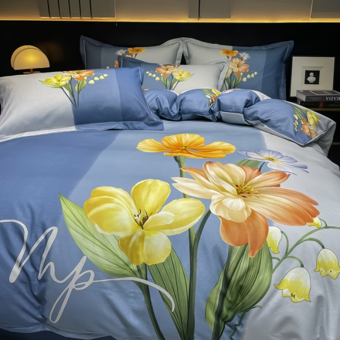 91家纺网 家纺一手货源 找家纺 金爱家2023新款大版磨毛四件套花卉系列秋暮庭兰