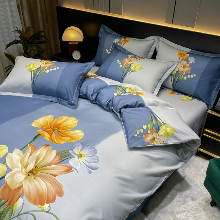 91家纺网 家纺一手货源 找家纺 金爱家2023新款大版磨毛四件套花卉系列秋暮庭兰