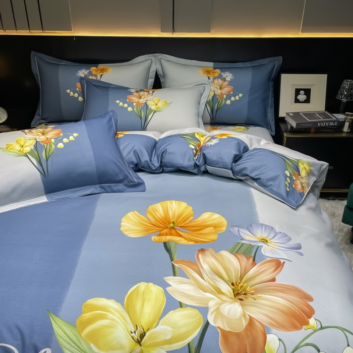 91家纺网 家纺一手货源 找家纺 金爱家2023新款大版磨毛四件套花卉系列秋暮庭兰