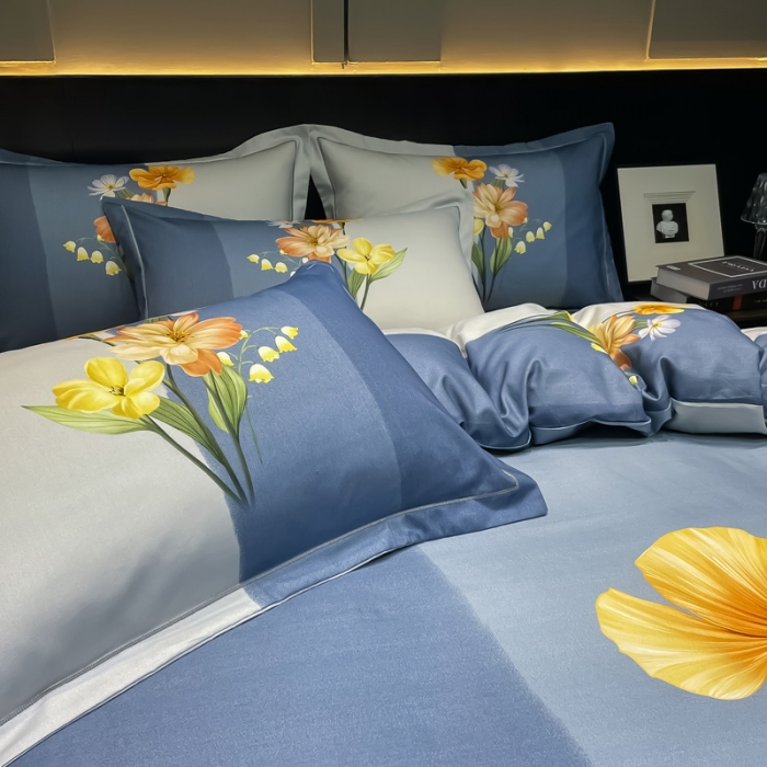 91家纺网 家纺一手货源 找家纺 金爱家2023新款大版磨毛四件套花卉系列秋暮庭兰