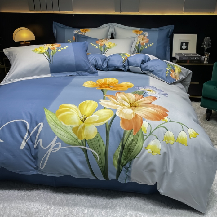 91家纺网 家纺一手货源 找家纺 金爱家2023新款大版磨毛四件套花卉系列秋暮庭兰