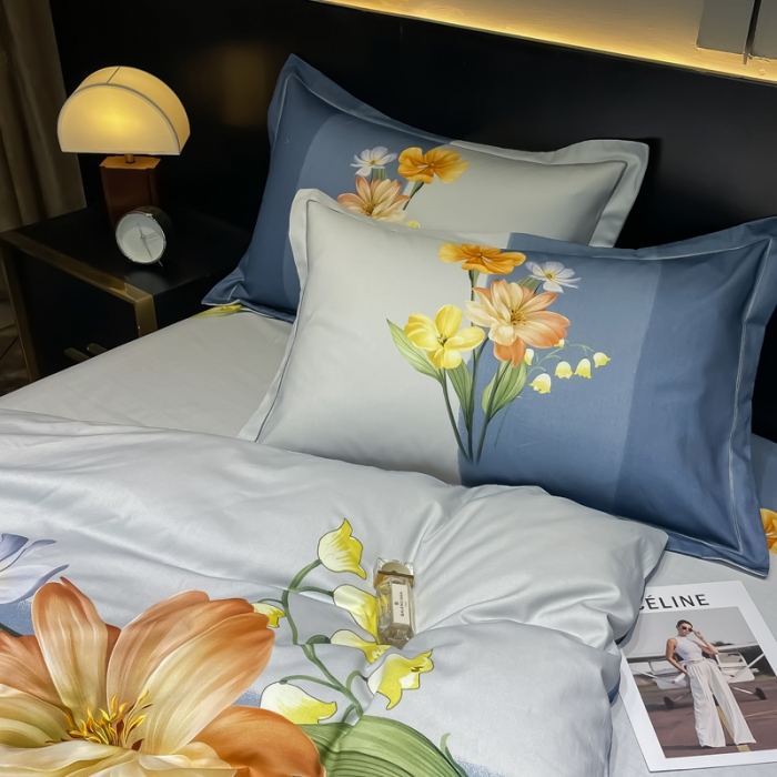 91家纺网 家纺一手货源 找家纺 金爱家2023新款大版磨毛四件套花卉系列秋暮庭兰