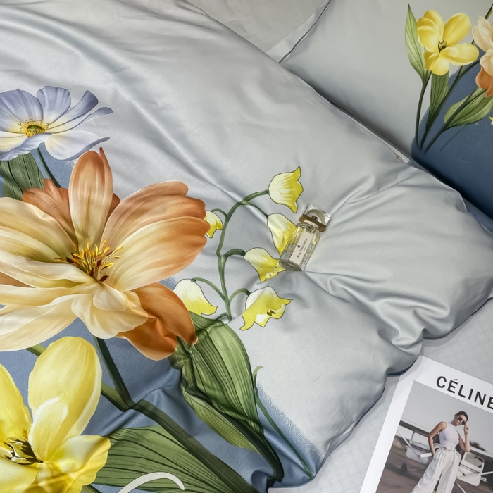 91家纺网 家纺一手货源 找家纺 金爱家2023新款大版磨毛四件套花卉系列秋暮庭兰