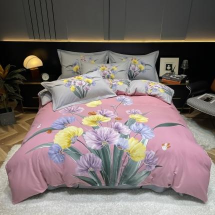 91家纺网 家纺一手货源 找家纺 金爱家2023新款大版磨毛四件套花卉系列嫣然-豆沙