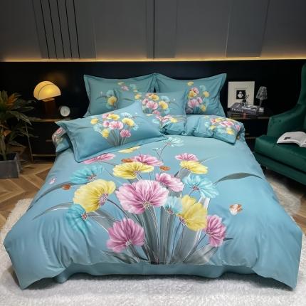 91家纺网 家纺一手货源 找家纺 金爱家2023新款大版磨毛四件套花卉系列嫣然-绿