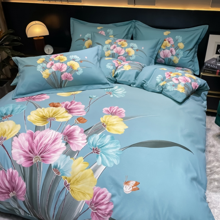 91家纺网 家纺一手货源 找家纺 金爱家2023新款大版磨毛四件套花卉系列嫣然-绿