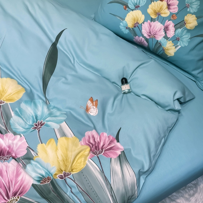 91家纺网 家纺一手货源 找家纺 金爱家2023新款大版磨毛四件套花卉系列嫣然-绿