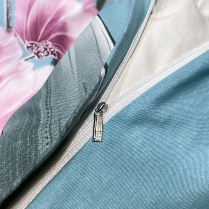 91家纺网 家纺一手货源 找家纺 金爱家2023新款大版磨毛四件套花卉系列嫣然-绿