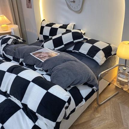 91家纺网 家纺一手货源 找家纺 （总）艾佳 2025新款牛奶绒金典黑白四件套 风格一