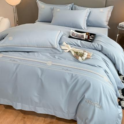 91家纺网 家纺一手货源 找家纺 总理想家家纺 2022新款山茶花系列13372全棉刺绣四件套