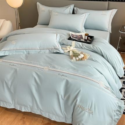 91家纺网 家纺一手货源 找家纺 总理想家家纺 2022新款山茶花系列13372全棉刺绣四件套