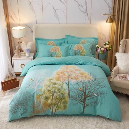 91家纺网 家纺一手货源 找家纺 金纱玉纺2022新款全棉生态大版磨毛四件套浪漫花田-绿