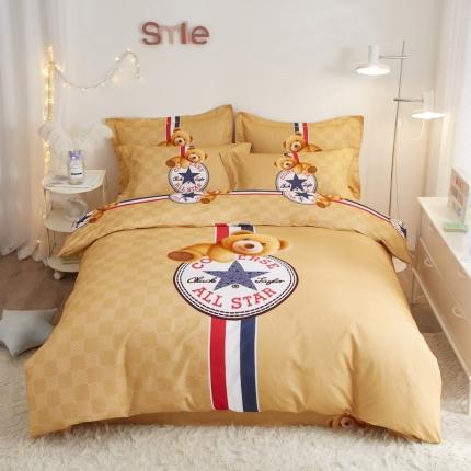 91家纺网 家纺一手货源 找家纺 金纱玉纺2022新款全棉生态大版磨毛四件套萌趣熊-黄