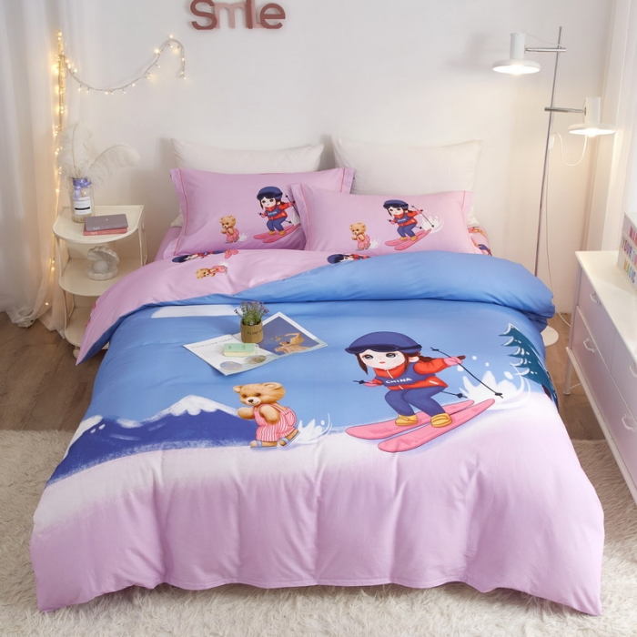 91家纺网 家纺一手货源 找家纺 金纱玉纺2022新款全棉生态大版磨毛四件套蜜雪冰城-紫