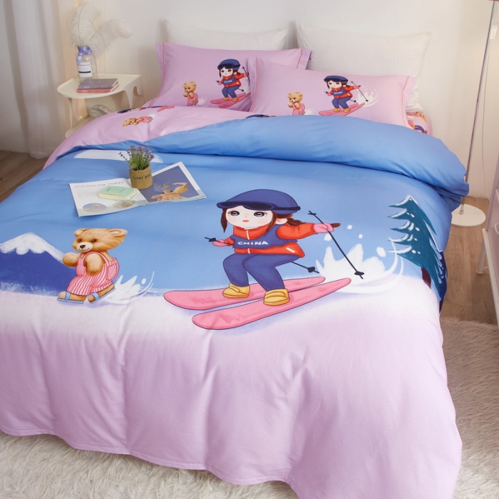 91家纺网 家纺一手货源 找家纺 金纱玉纺2022新款全棉生态大版磨毛四件套蜜雪冰城-紫