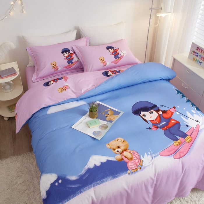 91家纺网 家纺一手货源 找家纺 金纱玉纺2022新款全棉生态大版磨毛四件套蜜雪冰城-紫