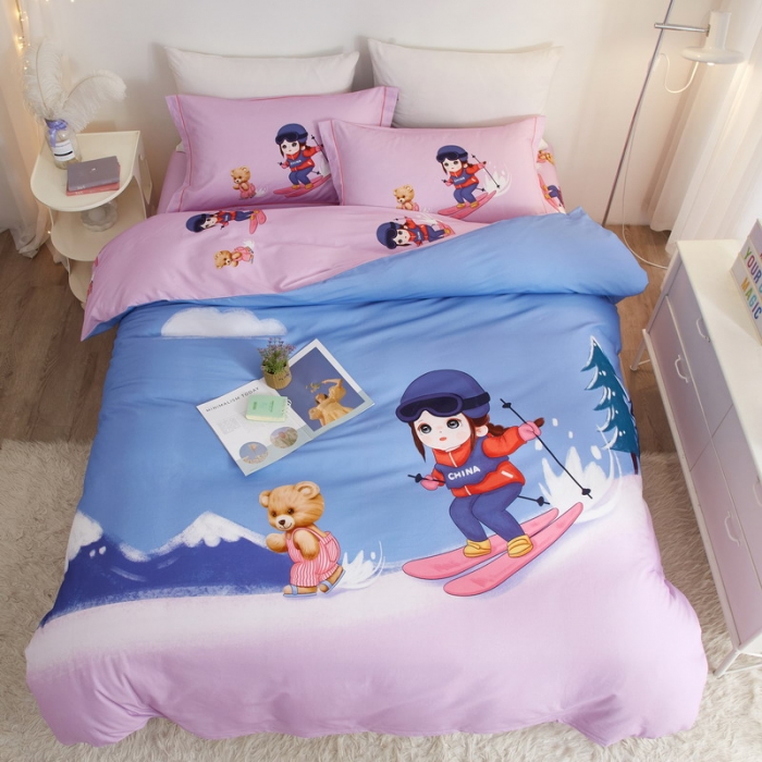 91家纺网 家纺一手货源 找家纺 金纱玉纺2022新款全棉生态大版磨毛四件套蜜雪冰城-紫