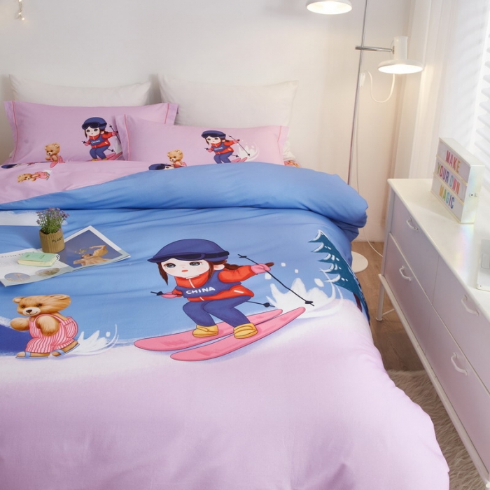 91家纺网 家纺一手货源 找家纺 金纱玉纺2022新款全棉生态大版磨毛四件套蜜雪冰城-紫