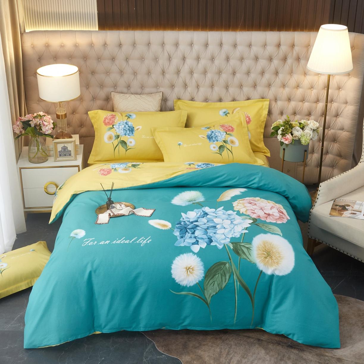 91家纺网 家纺一手货源 找家纺 金纱玉纺2022新款全棉生态大版磨毛四件套陌颜-绿