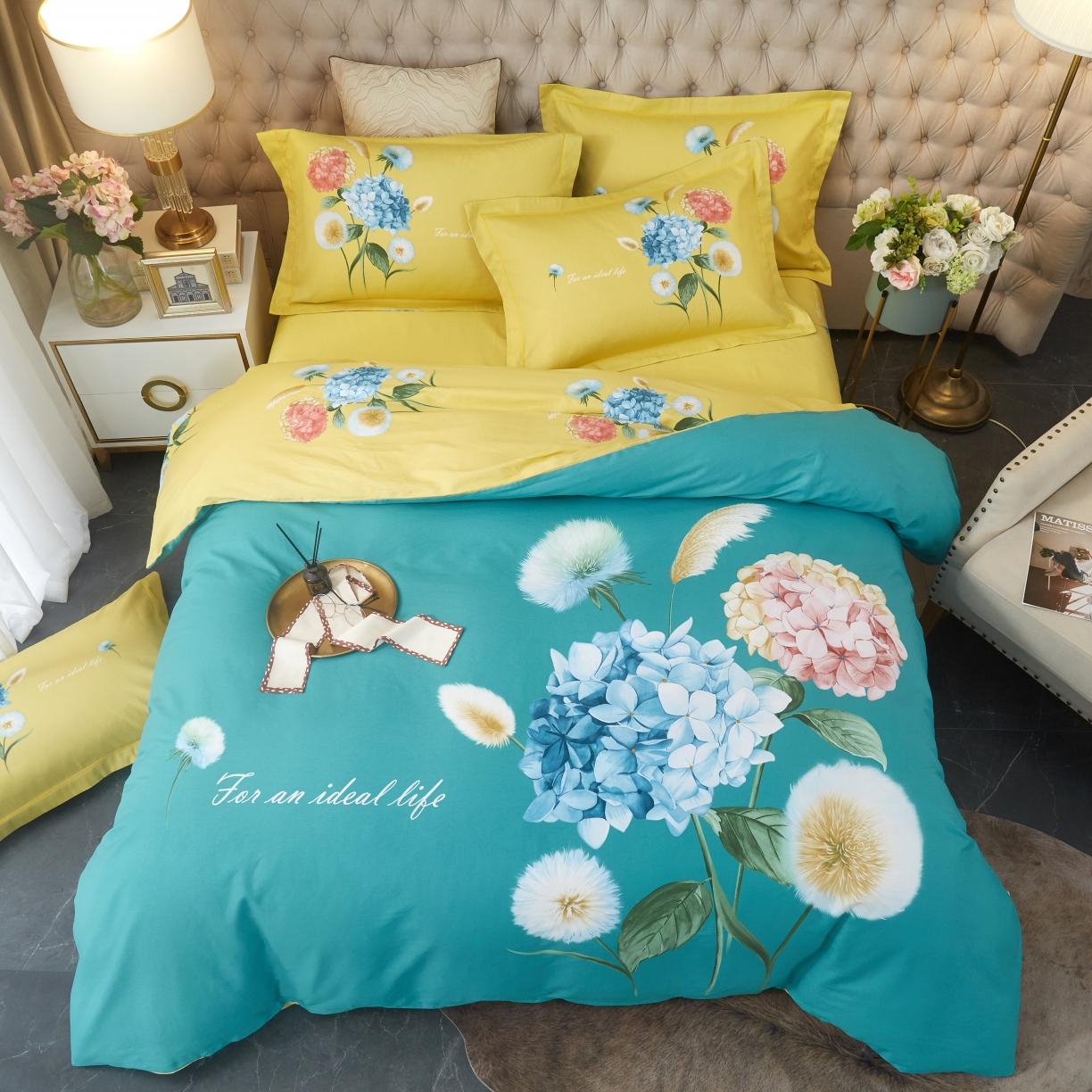 91家纺网 家纺一手货源 找家纺 金纱玉纺2022新款全棉生态大版磨毛四件套陌颜-绿