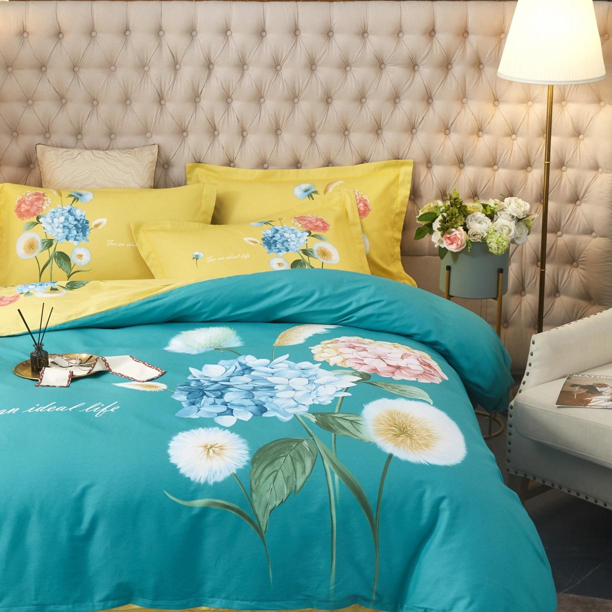 91家纺网 家纺一手货源 找家纺 金纱玉纺2022新款全棉生态大版磨毛四件套陌颜-绿