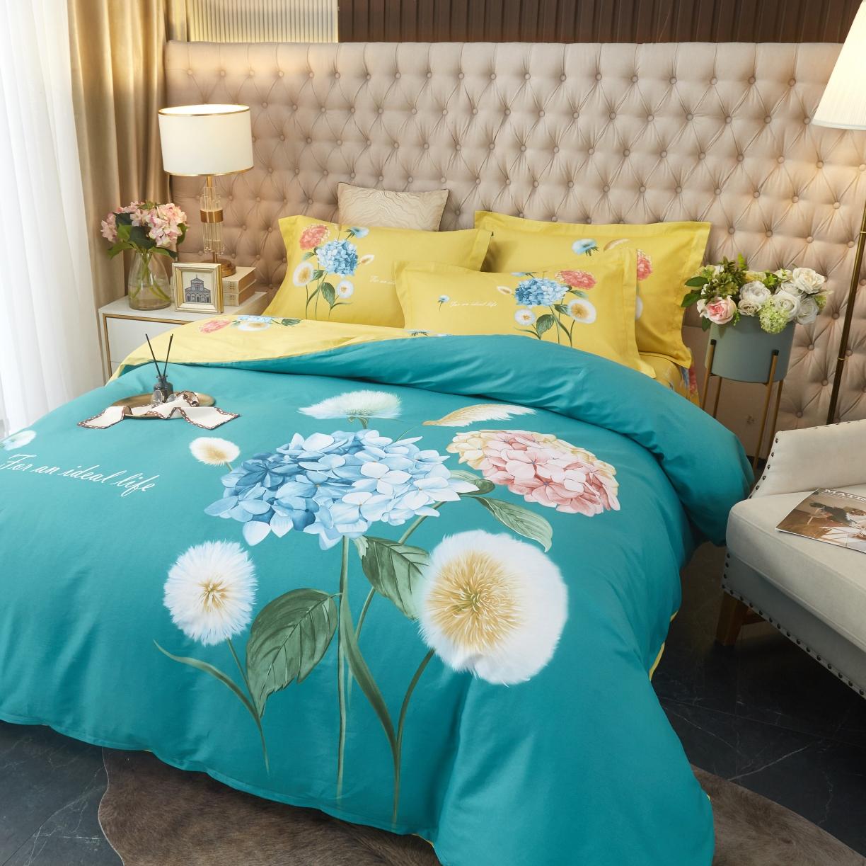 91家纺网 家纺一手货源 找家纺 金纱玉纺2022新款全棉生态大版磨毛四件套陌颜-绿