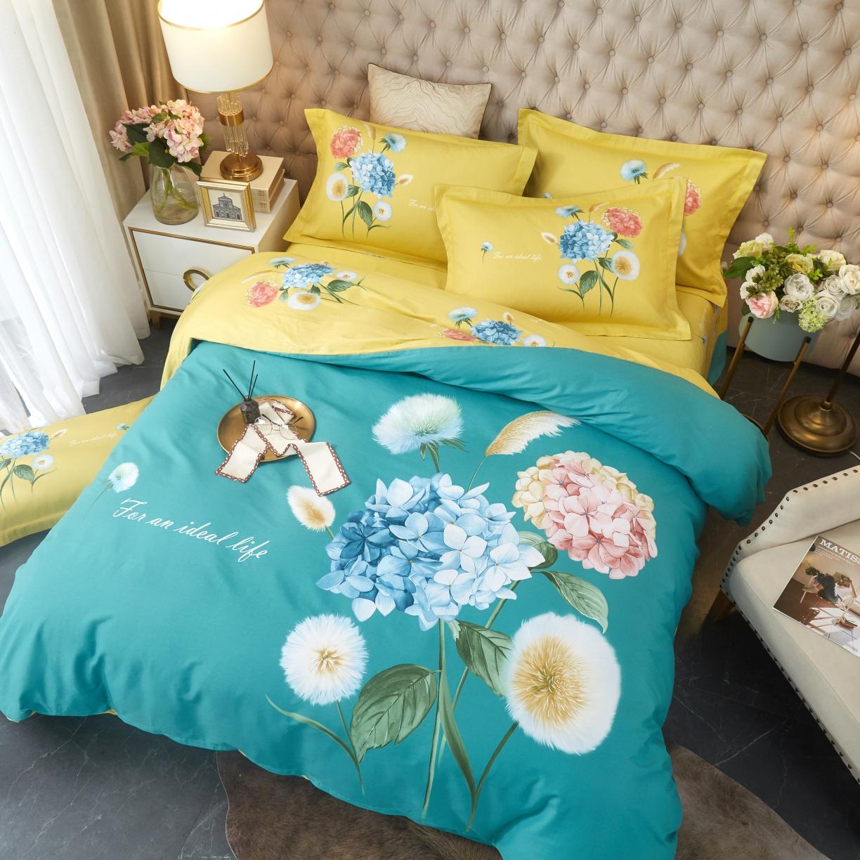 91家纺网 家纺一手货源 找家纺 金纱玉纺2022新款全棉生态大版磨毛四件套陌颜-绿