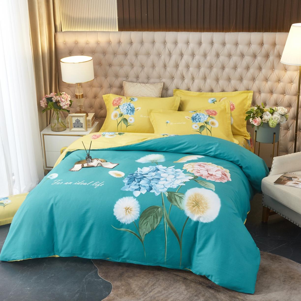 91家纺网 家纺一手货源 找家纺 金纱玉纺2022新款全棉生态大版磨毛四件套陌颜-绿