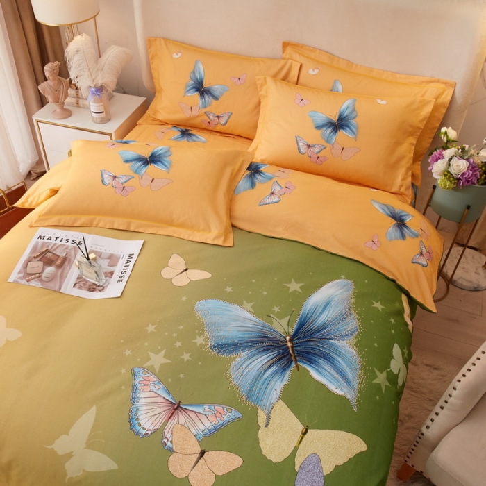 91家纺网 家纺一手货源 找家纺 金纱玉纺2022新款全棉生态大版磨毛四件套翩翩起舞-绿