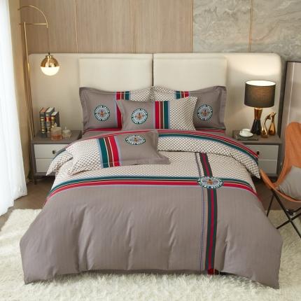 金纱玉纺2022新款全棉生态大版磨毛四件套时光偶遇-咖