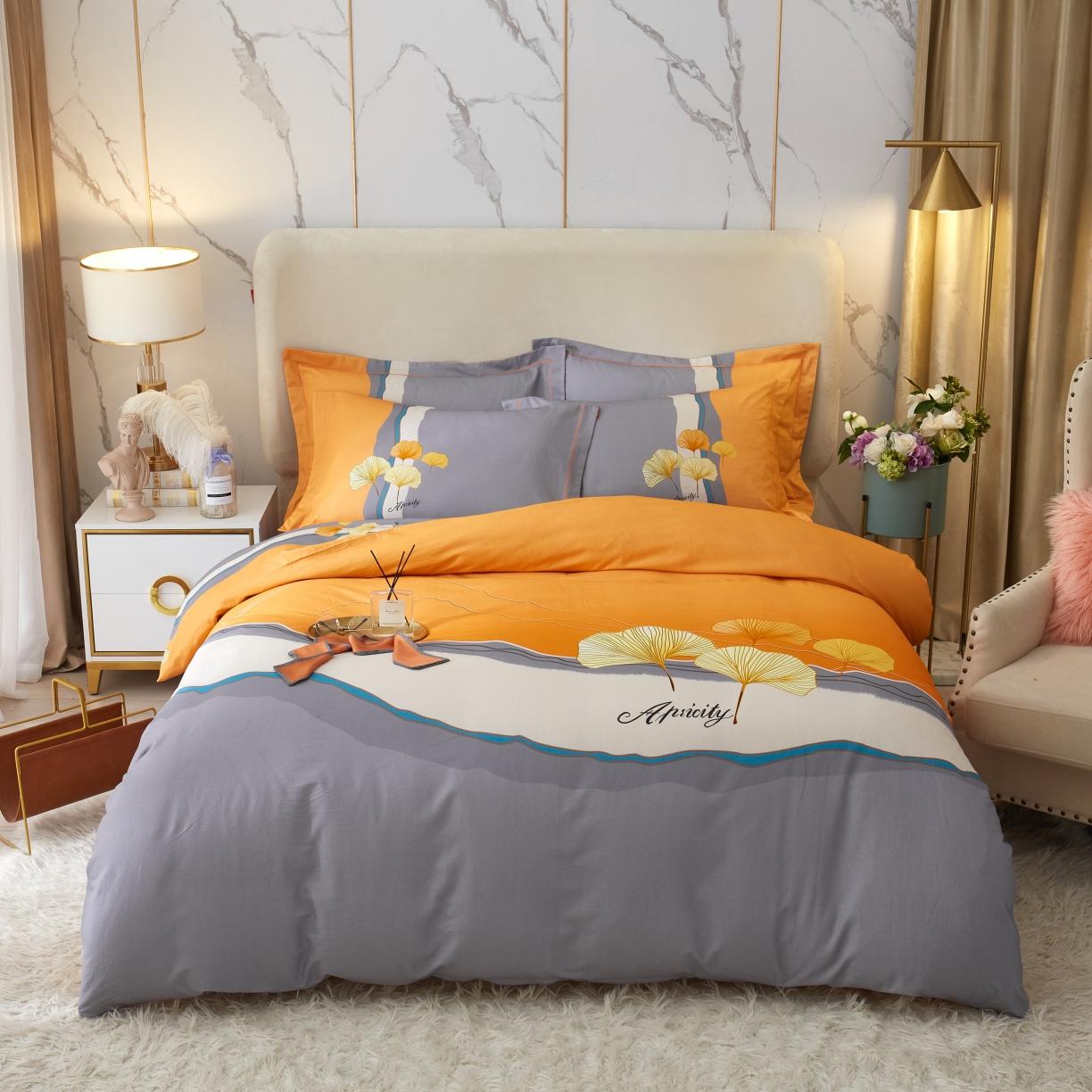 91家纺网 家纺一手货源 找家纺 金纱玉纺2022新款全棉生态大版磨毛四件套天姿国色-桔