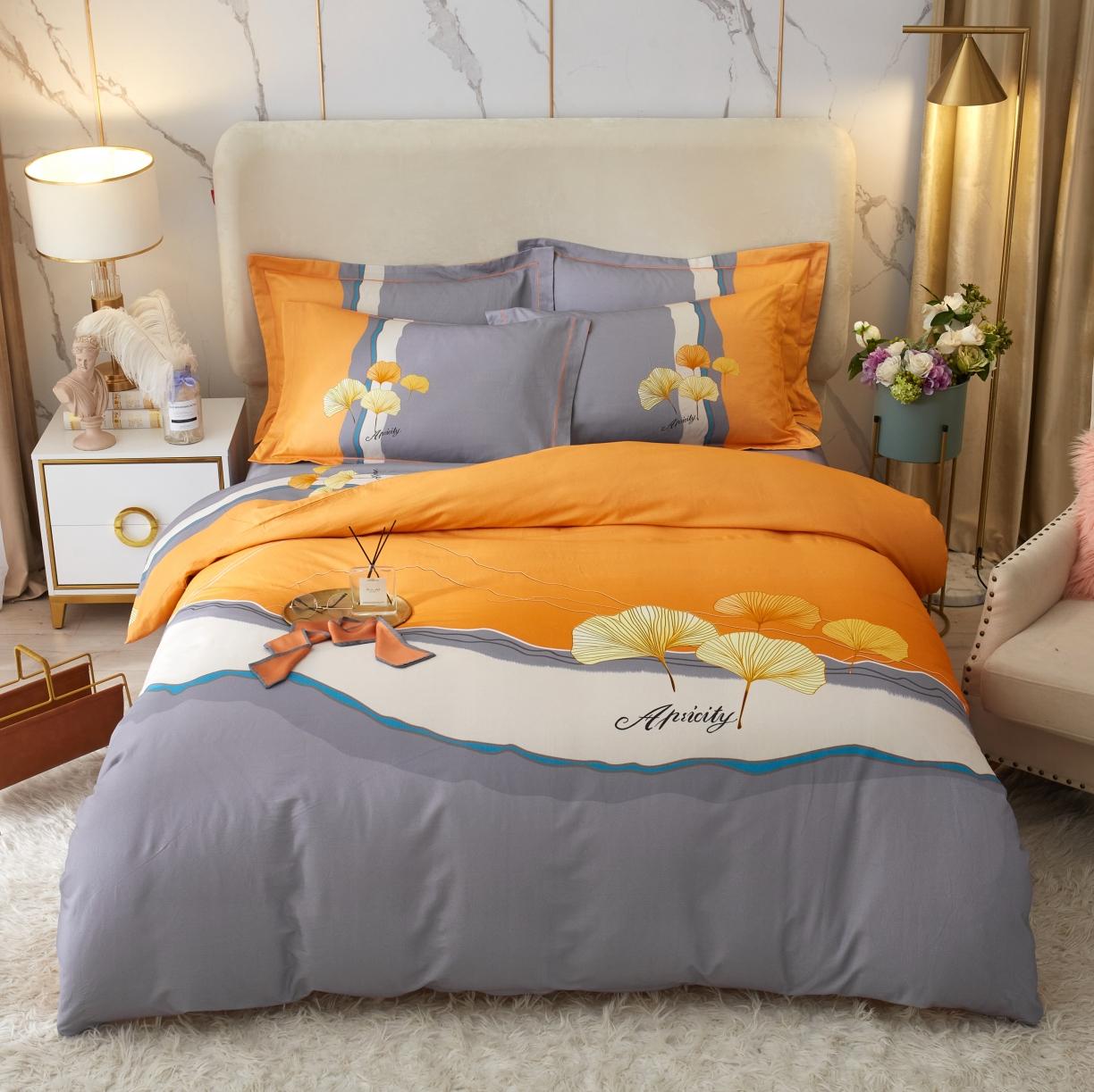 91家纺网 家纺一手货源 找家纺 金纱玉纺2022新款全棉生态大版磨毛四件套天姿国色-桔