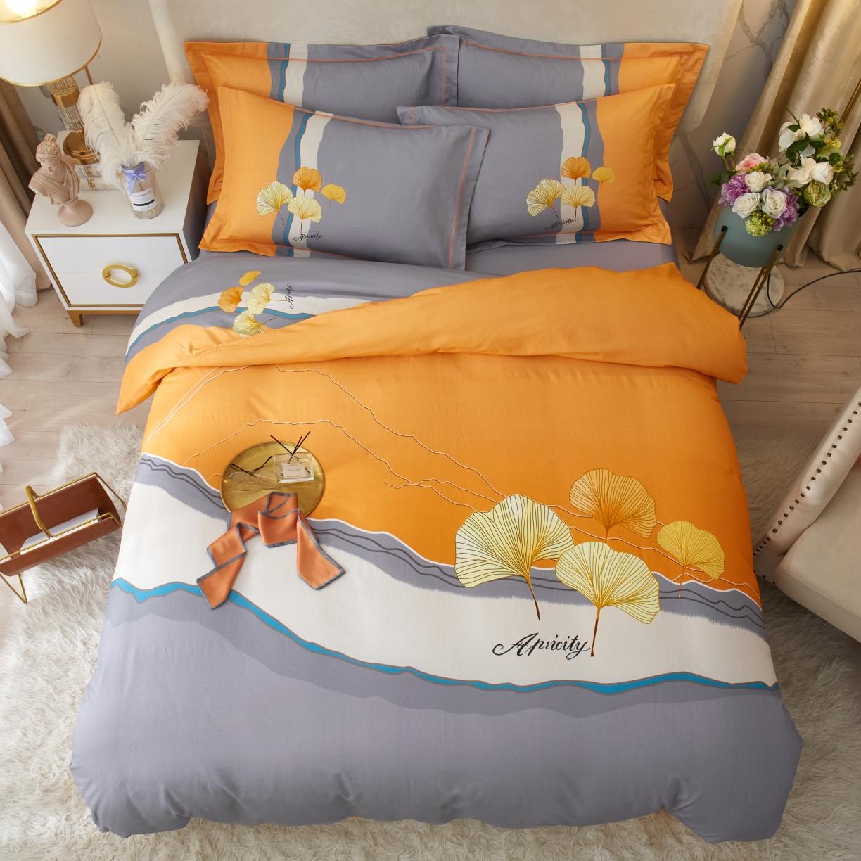 91家纺网 家纺一手货源 找家纺 金纱玉纺2022新款全棉生态大版磨毛四件套天姿国色-桔