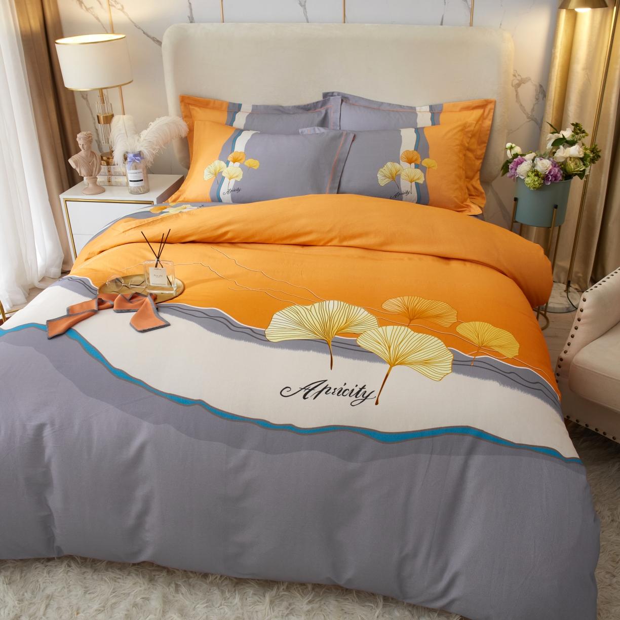 91家纺网 家纺一手货源 找家纺 金纱玉纺2022新款全棉生态大版磨毛四件套天姿国色-桔