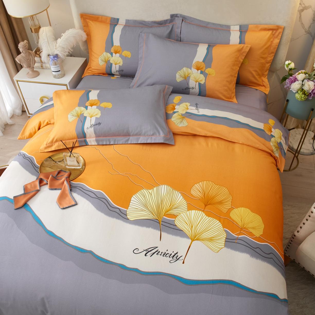 91家纺网 家纺一手货源 找家纺 金纱玉纺2022新款全棉生态大版磨毛四件套天姿国色-桔