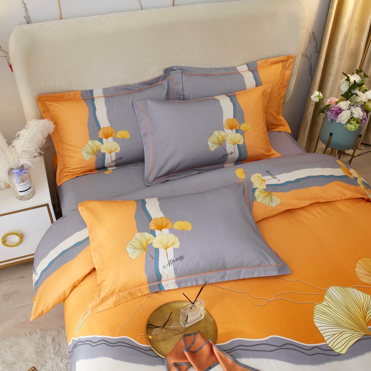 91家纺网 家纺一手货源 找家纺 金纱玉纺2022新款全棉生态大版磨毛四件套天姿国色-桔