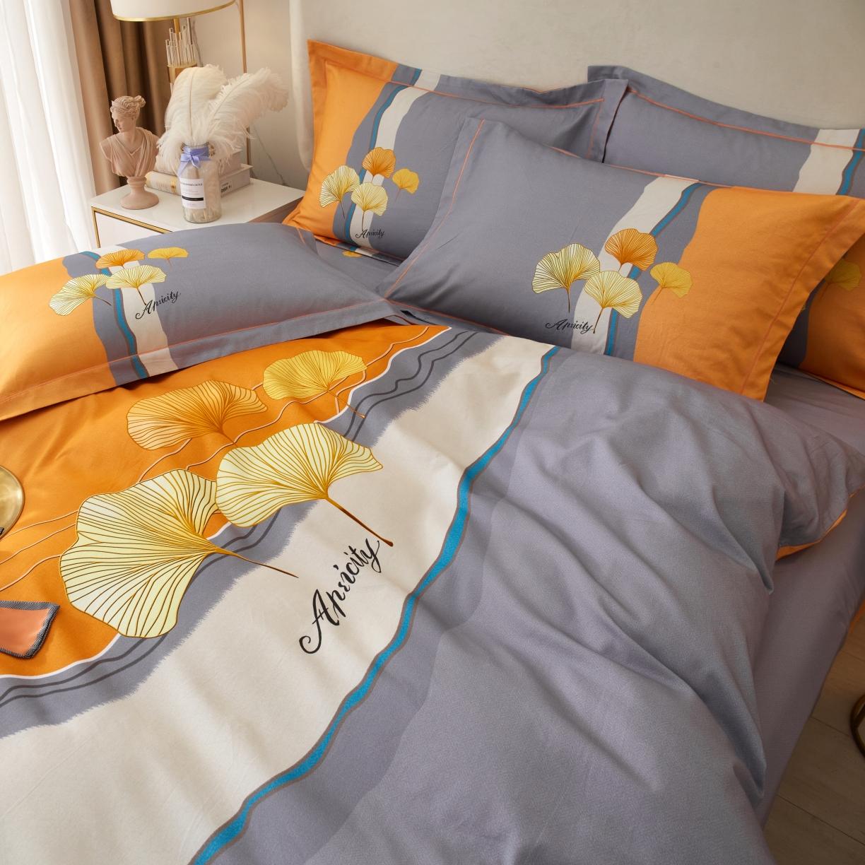 91家纺网 家纺一手货源 找家纺 金纱玉纺2022新款全棉生态大版磨毛四件套天姿国色-桔