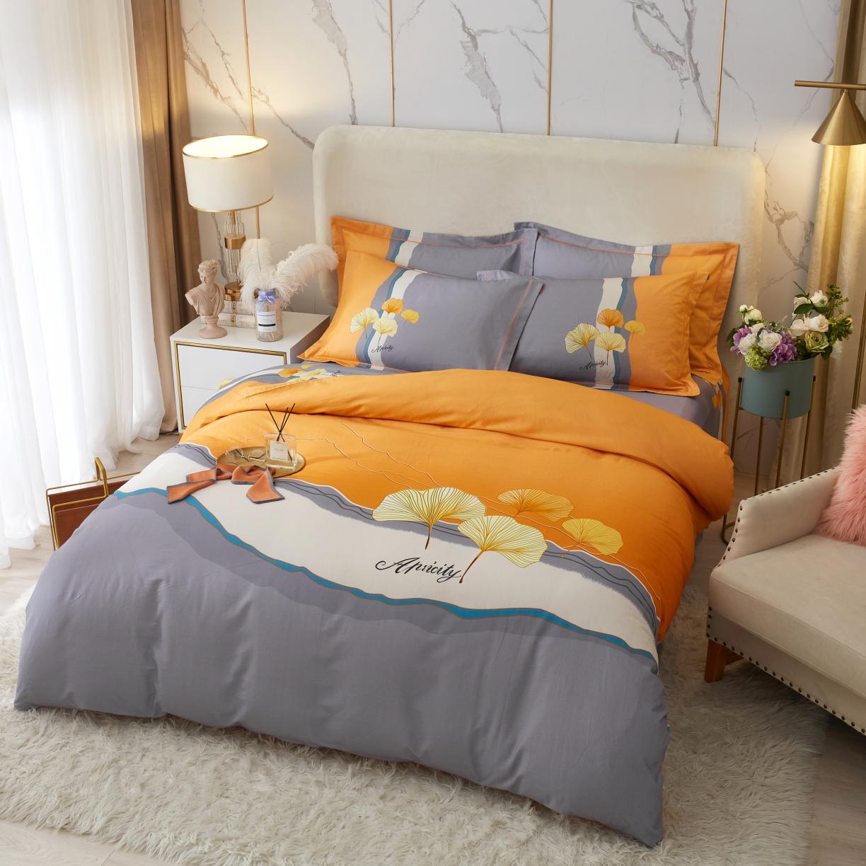 91家纺网 家纺一手货源 找家纺 金纱玉纺2022新款全棉生态大版磨毛四件套天姿国色-桔