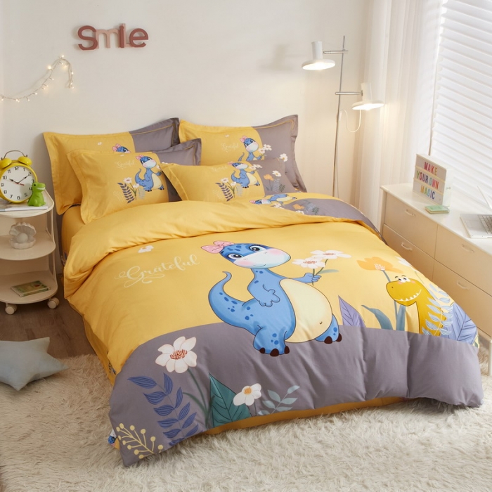 91家纺网 家纺一手货源 找家纺 金纱玉纺2022新款全棉生态大版磨毛四件套小海宝-黄